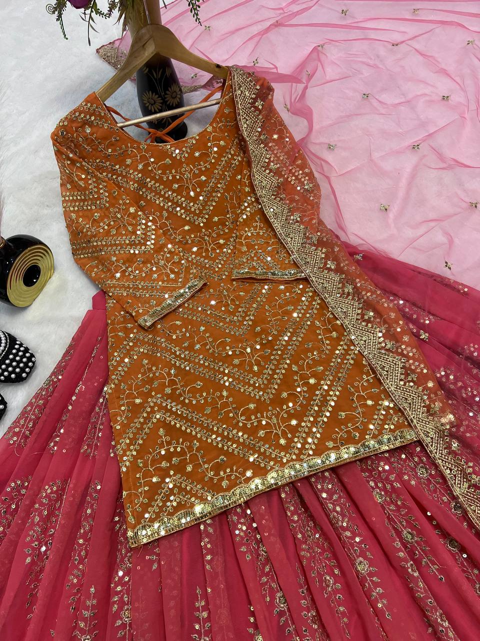 Editorial Tangerine Contrast Lehenga Set